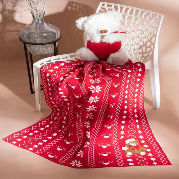 Chrishmas-Red-Knitted-Cotton-Baby-Blanket