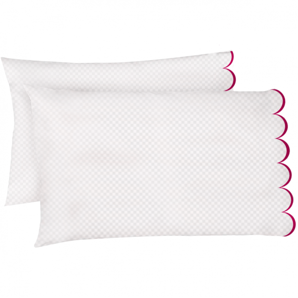 hot pink-Allena-400tc-cotton-scallop-microcheck-pillow-case-set-of-2