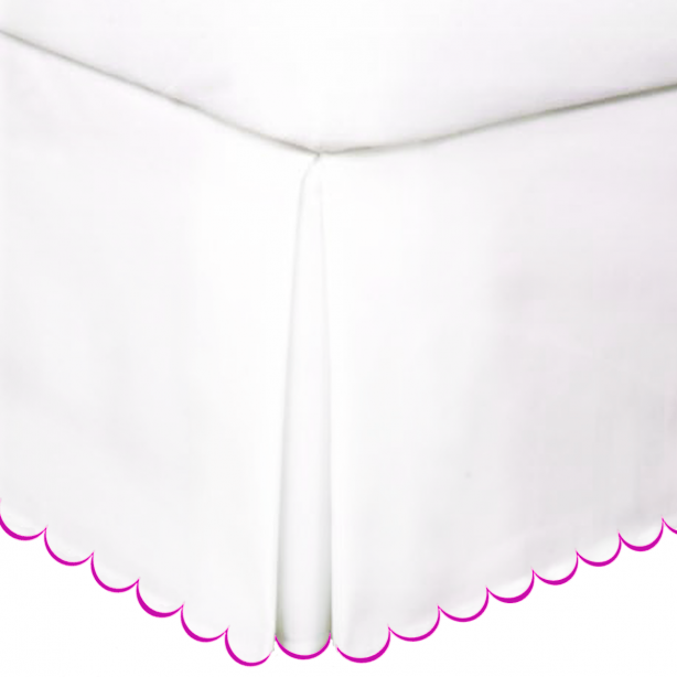 hot pink-Allena-cotton-scallop-piping-white-bed-skirt