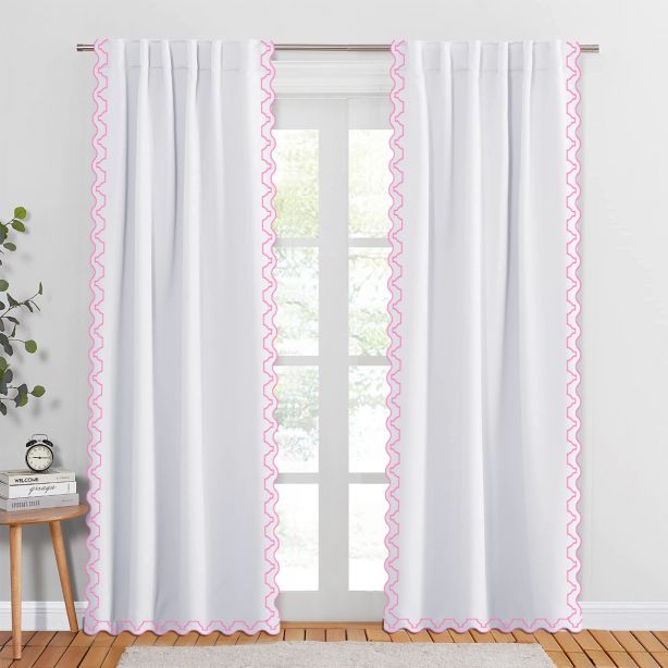 hot pink-Imaginary-scallop-emboirdery-cotton-curtain