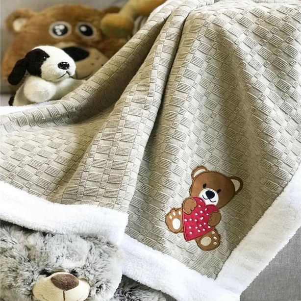 Teddy-Heart-Fur-Knitted-Cotton-Baby-Blanket